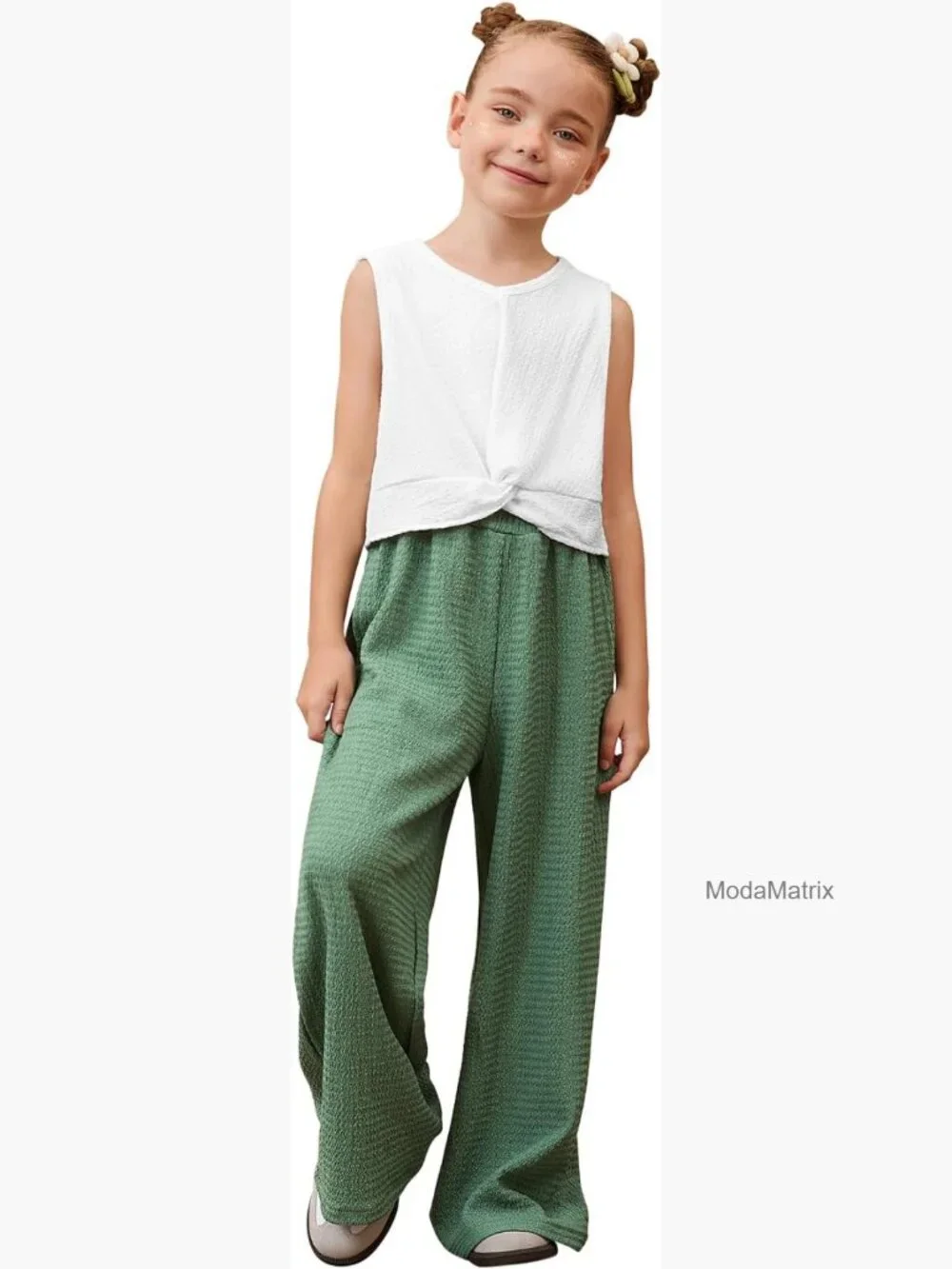 Girls 2-Piece Twist Front Top & Wide Leg Pants Set Sleeveless